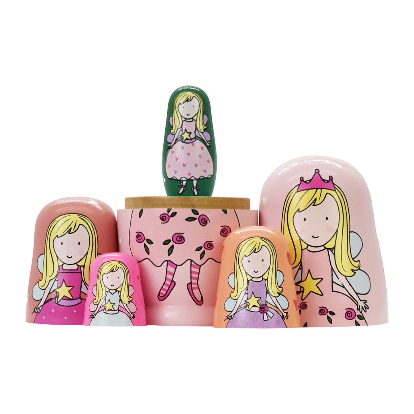 HYCLES Nesting Dolls Set - 5 Piece Wooden Matryoshka Toys, Pink Angel Color, Handmade for Kids, Perfect for Birthdays and Holidays