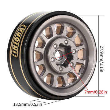INJORA 1.0 Plus Brass Beadlock Wheel Rims 4PCS 12-Spoke Wheels for TRX4M SCX24 FCX24 1/24 1/18 RC Crawler, 42g/pcs(Grey)