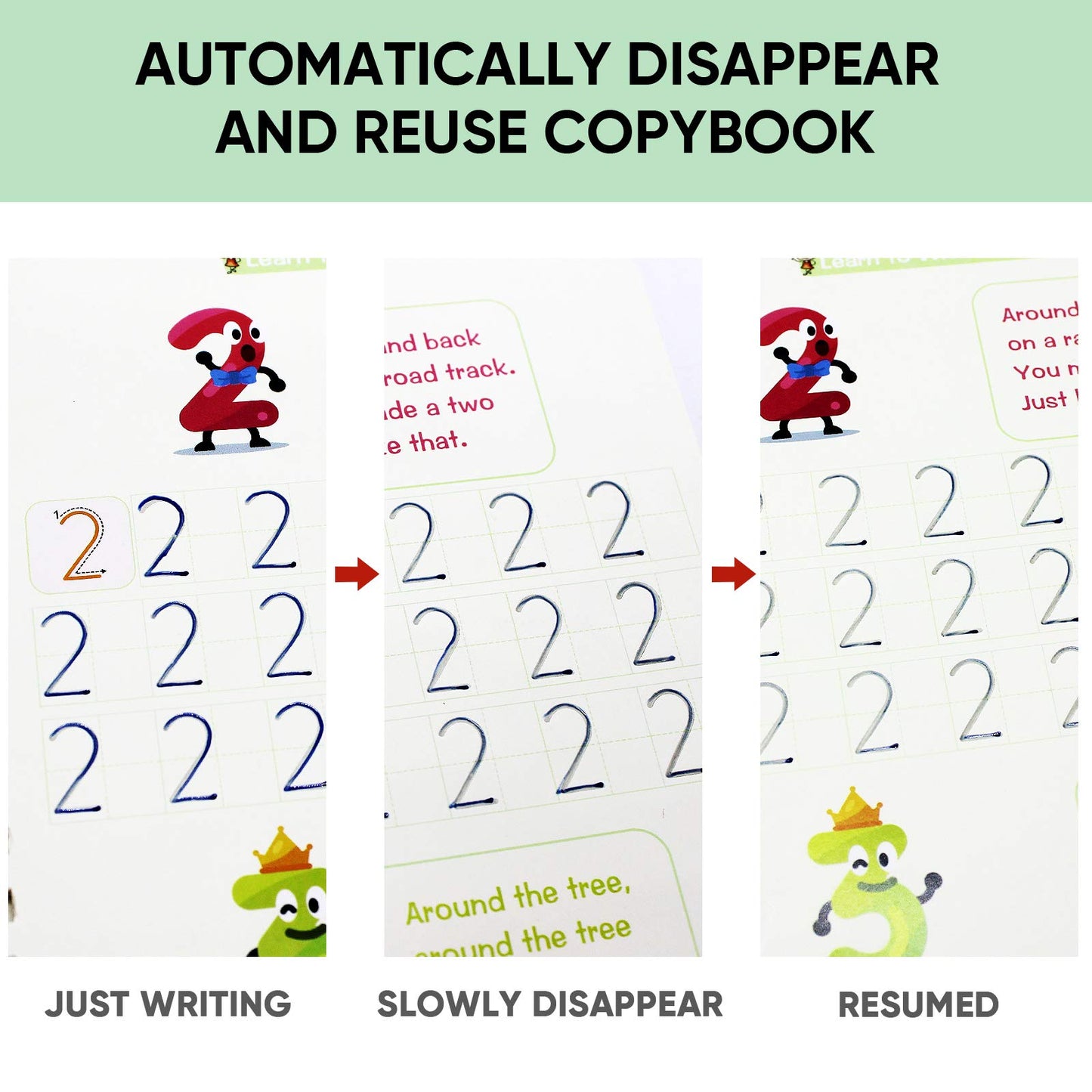 Tuzuaol Practice Handwriting English Reusable Magical Ink Tracing Letter Writing Book For Kids Preschools - 4 Pieces