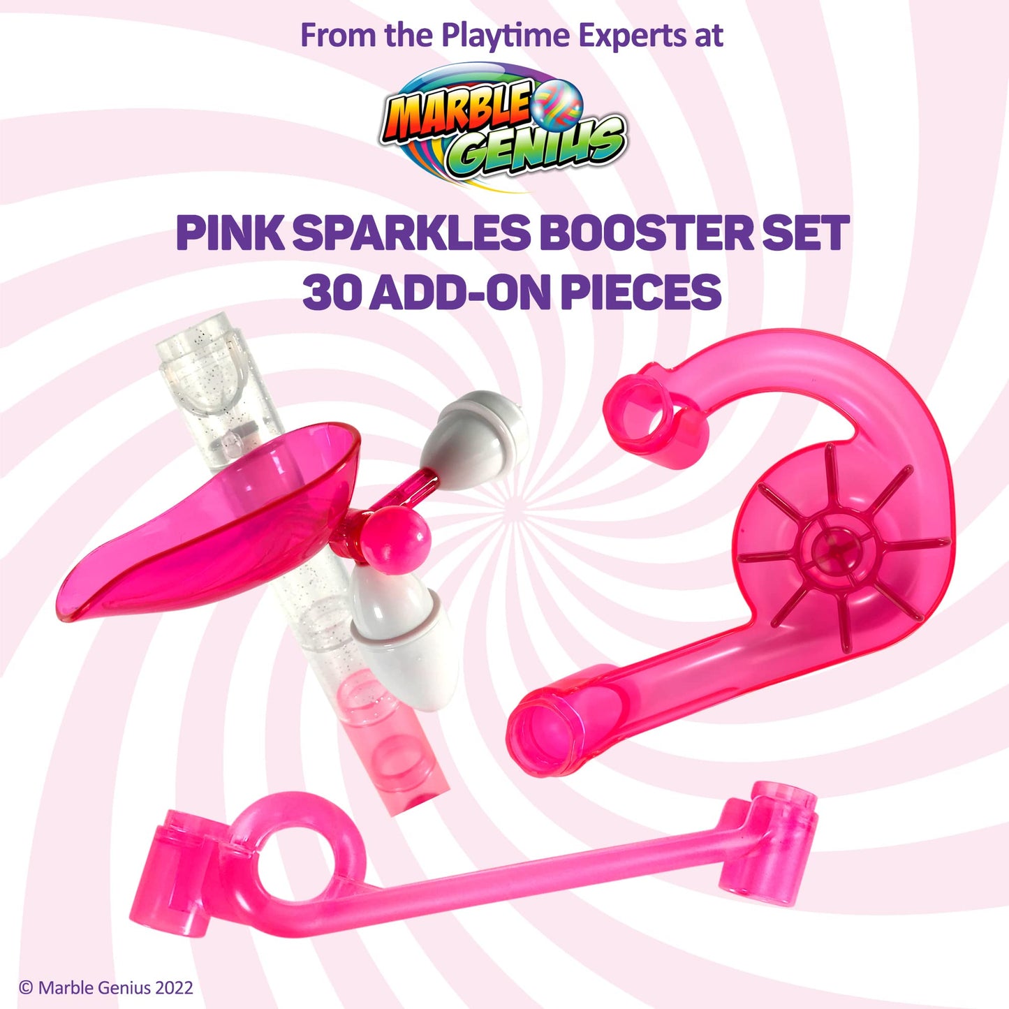 Marble Genius Marble Run Booster Set - 30 Pieces Total (10 Action Pieces Included), Construction Building Blocks Toys For Ages 3 And Above, With Instruction App Access, Add-On Set, Pink Sparkles