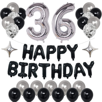 Naninuneno 36Th Black Silver Birthday Party Decorations For Men Women, Happy 36 Birthday Party Supplies With Black Happy Birthda