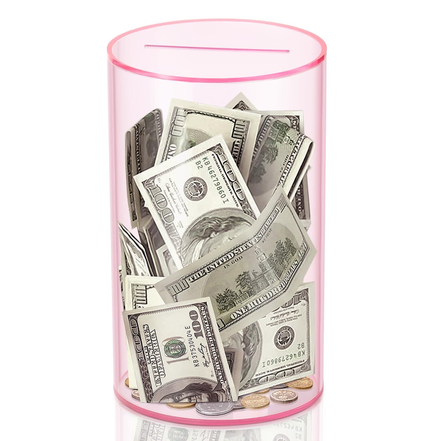 Hizgo Clear Pink Piggy Bank For Adults And Kids, Unopenable Acrylic Savings Jar, Must Break To Open, Medium Size (8' H X 5' Diameter)