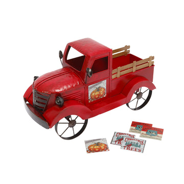 Antique Red Metal Vintage Truck With Christmas Tree D  Cor