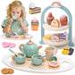 Atoylink Wooden Tea Party Set for Little Girls 28 Pcs Toddler Tea Set with Cupcake Stand & Food Pretend Play Accessories Kids Ki