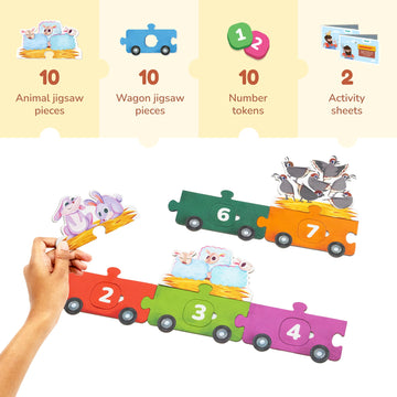 Lovedabble 123 Ride With Animals: Three-Way Puzzle Magic! Count & Identify Numbers By Assembling Wagons, Loading Animals & More
