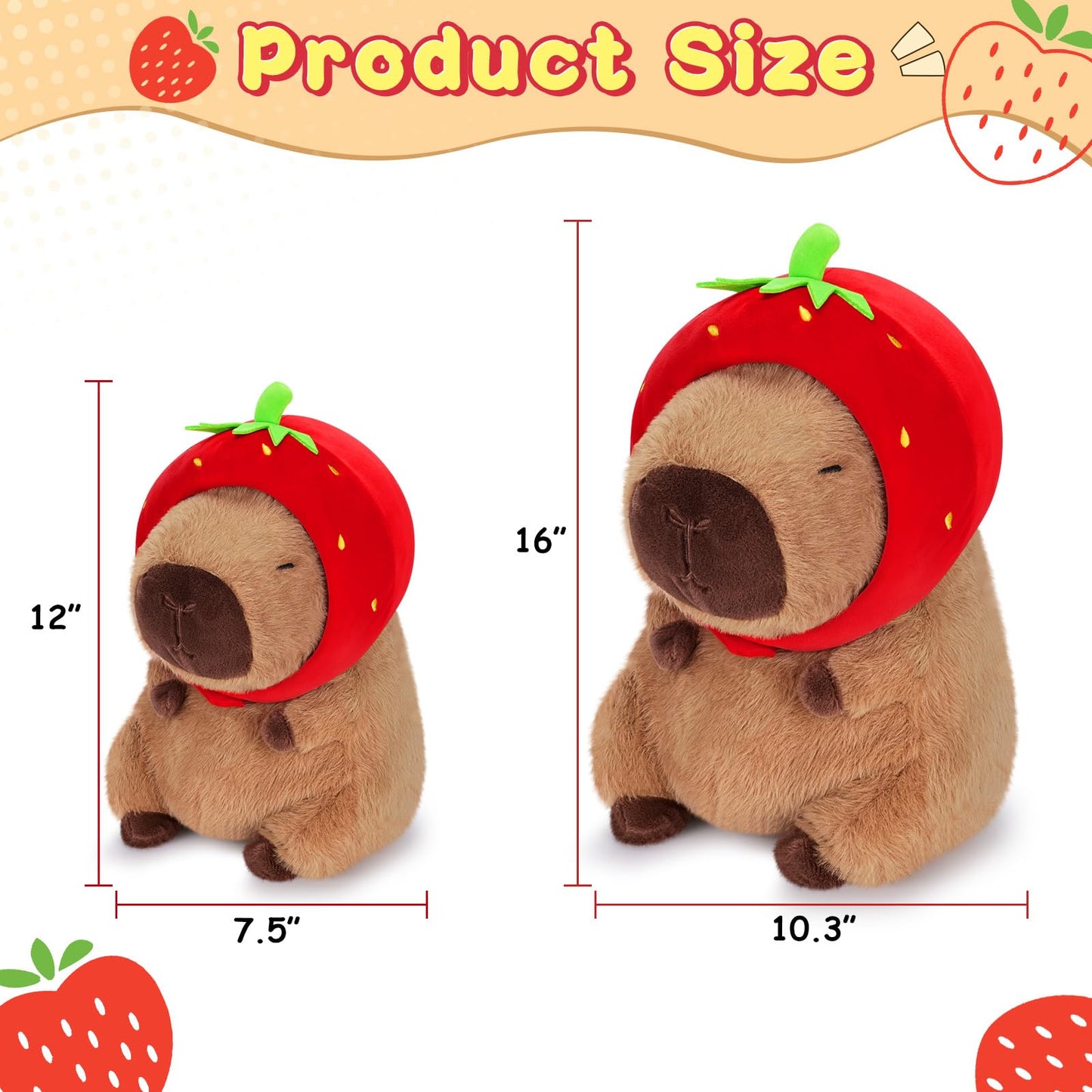 Achwishap Capybara Plush,Cute Plushies Capybara Stuffed Animal,Capybara Plush Toys,Kawaii Plush Stuffed Toy With Strawberry Hat