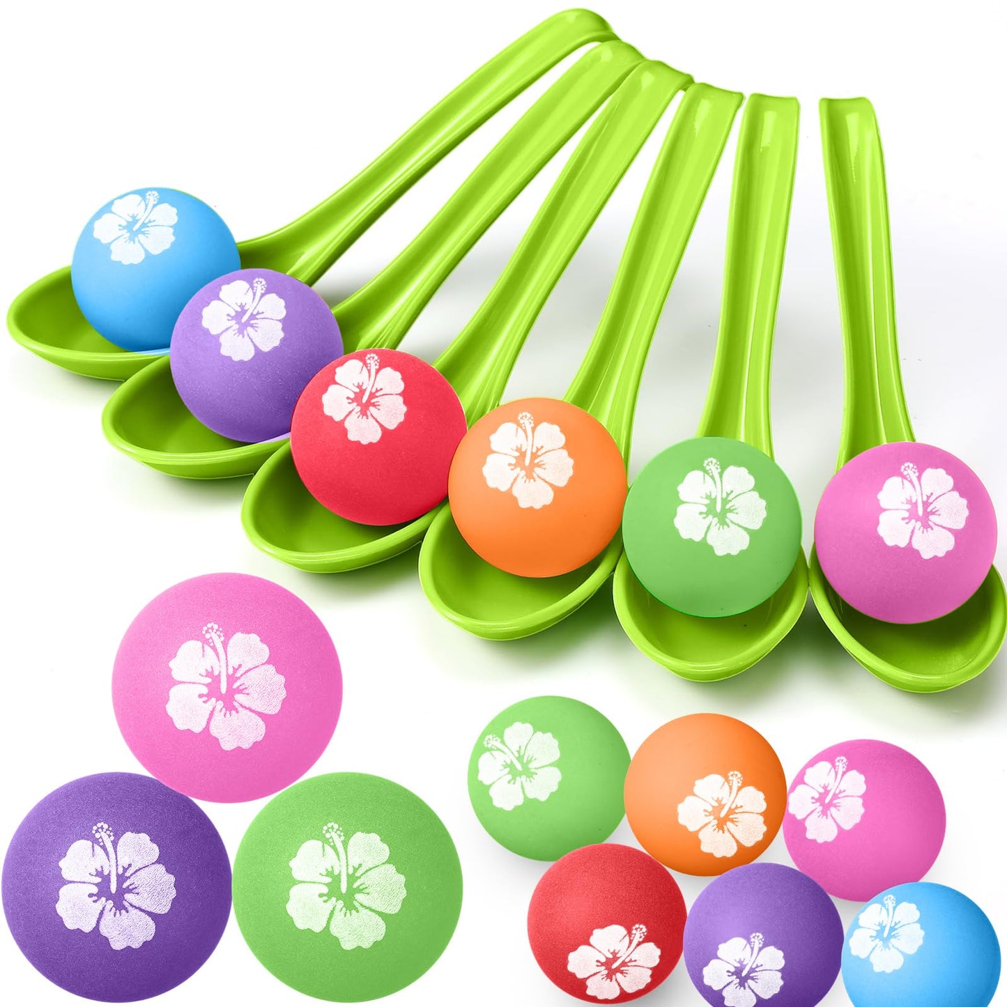 VercanMonth 12 Pcs Luau Games Hawaiian Spoon Race Games Toy Set Luau Party Favors Tropical Summer Birthday Party Themed Ball and