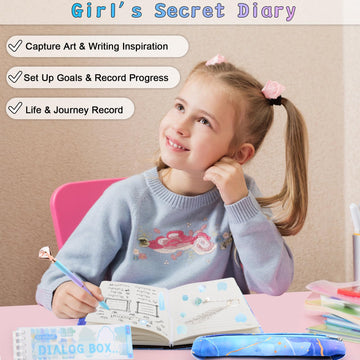 Diary With Lock For Girls Ages 8-12, Easter Gifts For Girls 8 9 10 11 12 13 14 Year Old Journal With Lock, Secret Diary Notebook With Pencil Case Pen Stickers Bookmark Gifts For Teen Girls