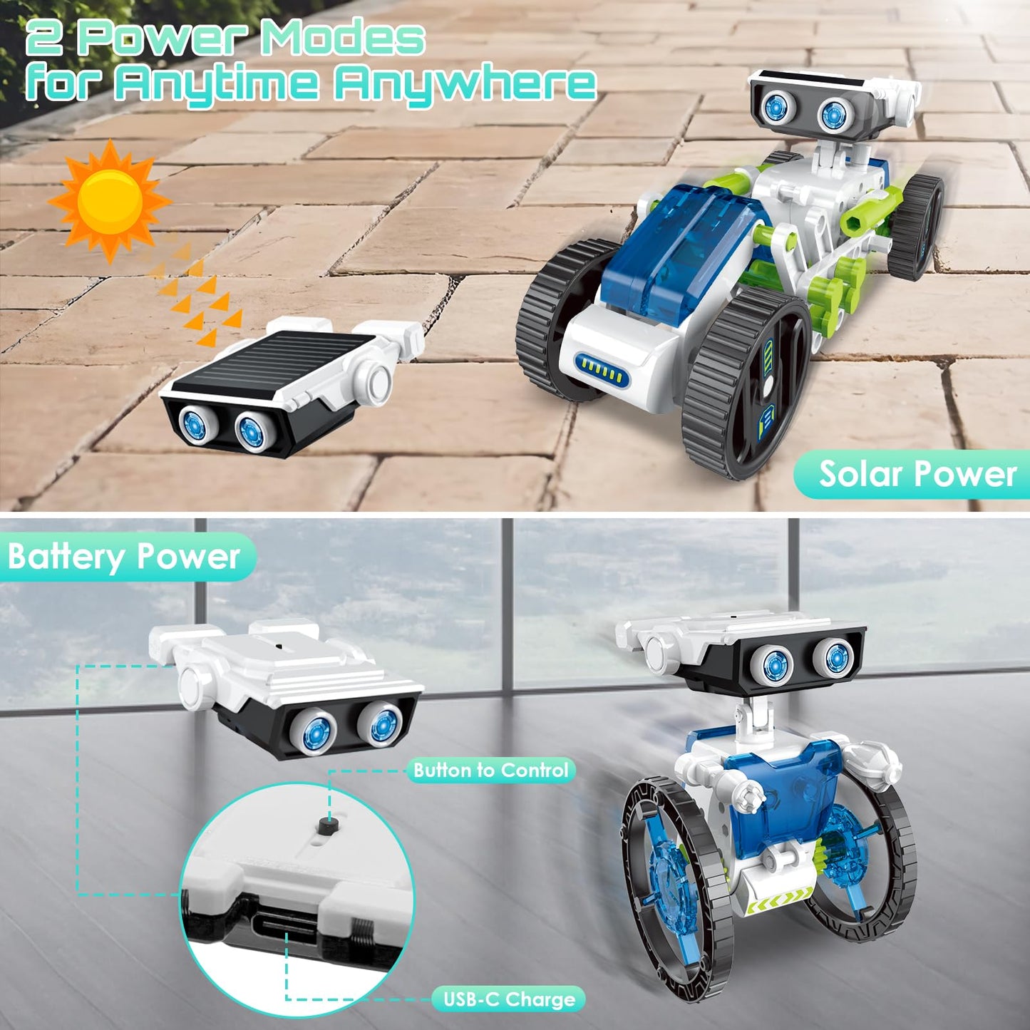 12 In 1 Solar Robot Kit, Diy Solar Power Building Kit With Solar Panel And Battery Power, Education Science Experiment Birthday Idea Gifts Toy For Kids 8 9 10 11 12 Years Old-Green