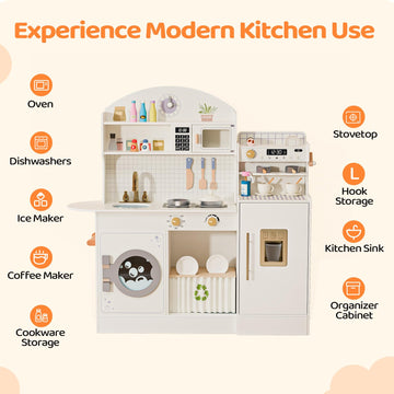Joymor Wooden Play Kitchen W/Coffee Machine, Plenty Of Play Pretend Kitchen Accessories, Kids Play Kitchen Design, Best Gift For