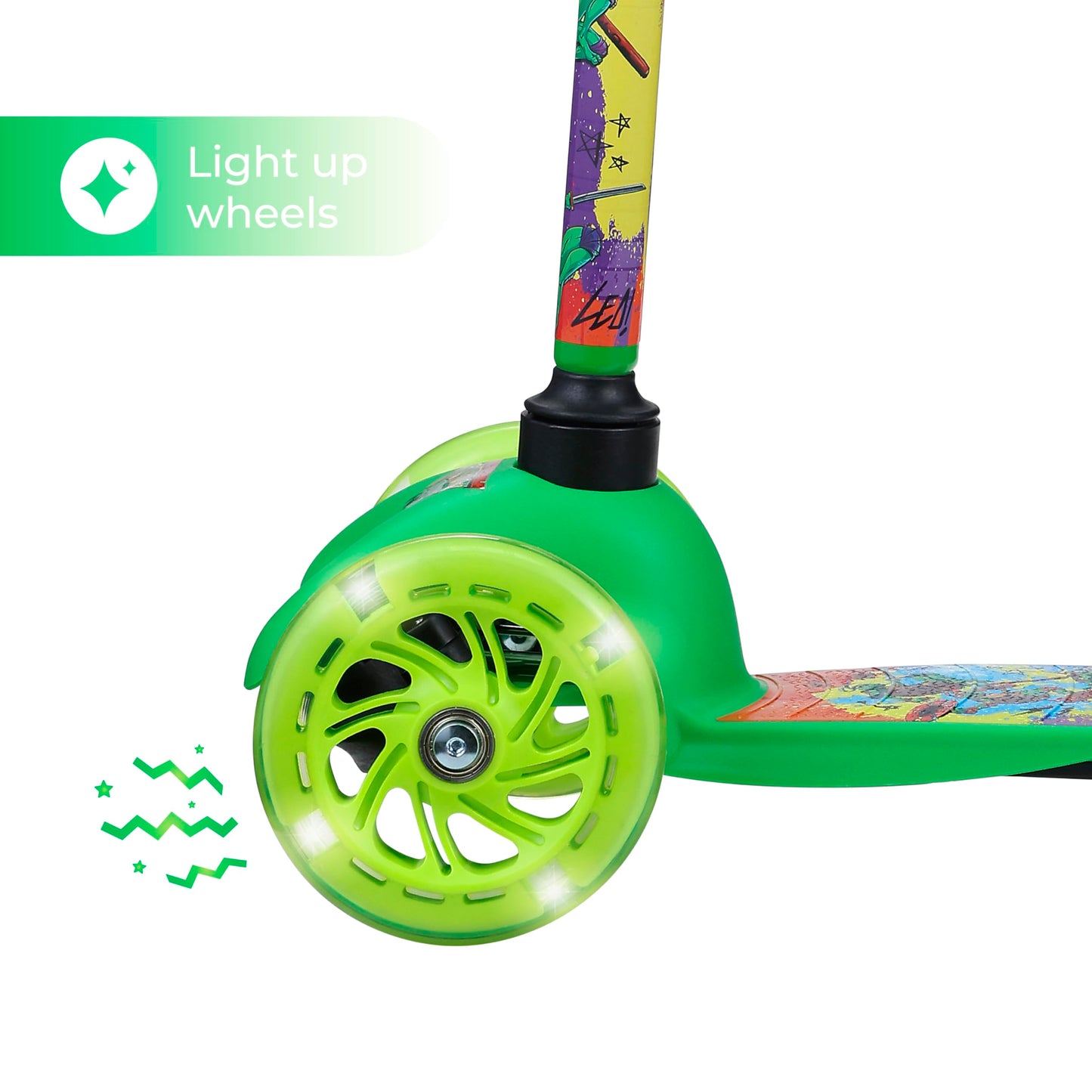 Voyager TMNT Self Balancing Kick Scooter with Light Up Wheels, Extra Wide Deck, 3 Wheel Platform, for Kids Ages 3+, 75 lbs Limit