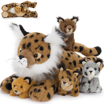 Muiteiur 5 Piece Lynx Stuffed Animals, Soft Bobcat Stuffed Animals With Babies,18-Inch Plush Toy For Kids Girls Boys, Gift For B