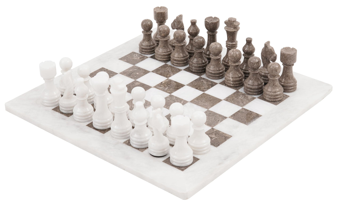 Radicaln Marble Chess Set 15 Inches White And Grey Oceanic Handmade Chess Sets For Adults -1 Chess Board & 32 Chess Pieces - Board Chess Game 2 Player