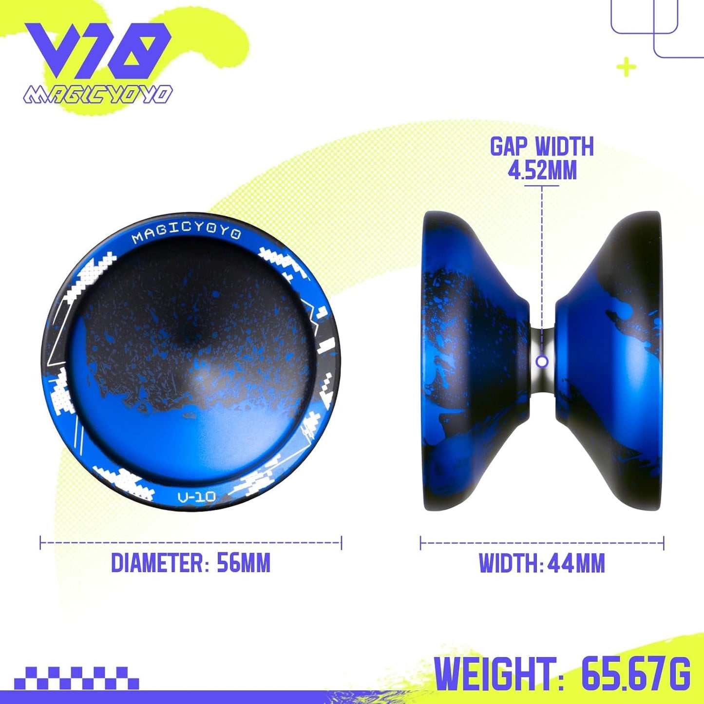 Magicyoyo Yoyo Pack Of 2 Yoyos Unresponsive Yoyo V10 And Responsive Yoyo K1, Plastic K1 Yoyo For Kids Beginners, V10 Metal Yoyo For Adults, With 12 Yoyo Strings, Yoyo Case Bag (Black Blue + Gradient)