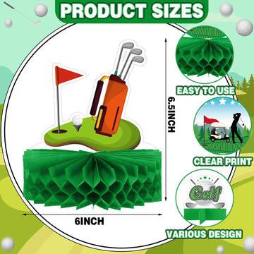 Teling 12 Pieces Golf Party Decorations Golf Honeycomb Centerpieces Golf Party Centerpieces for Tables Golf Cake Topper Golf Par