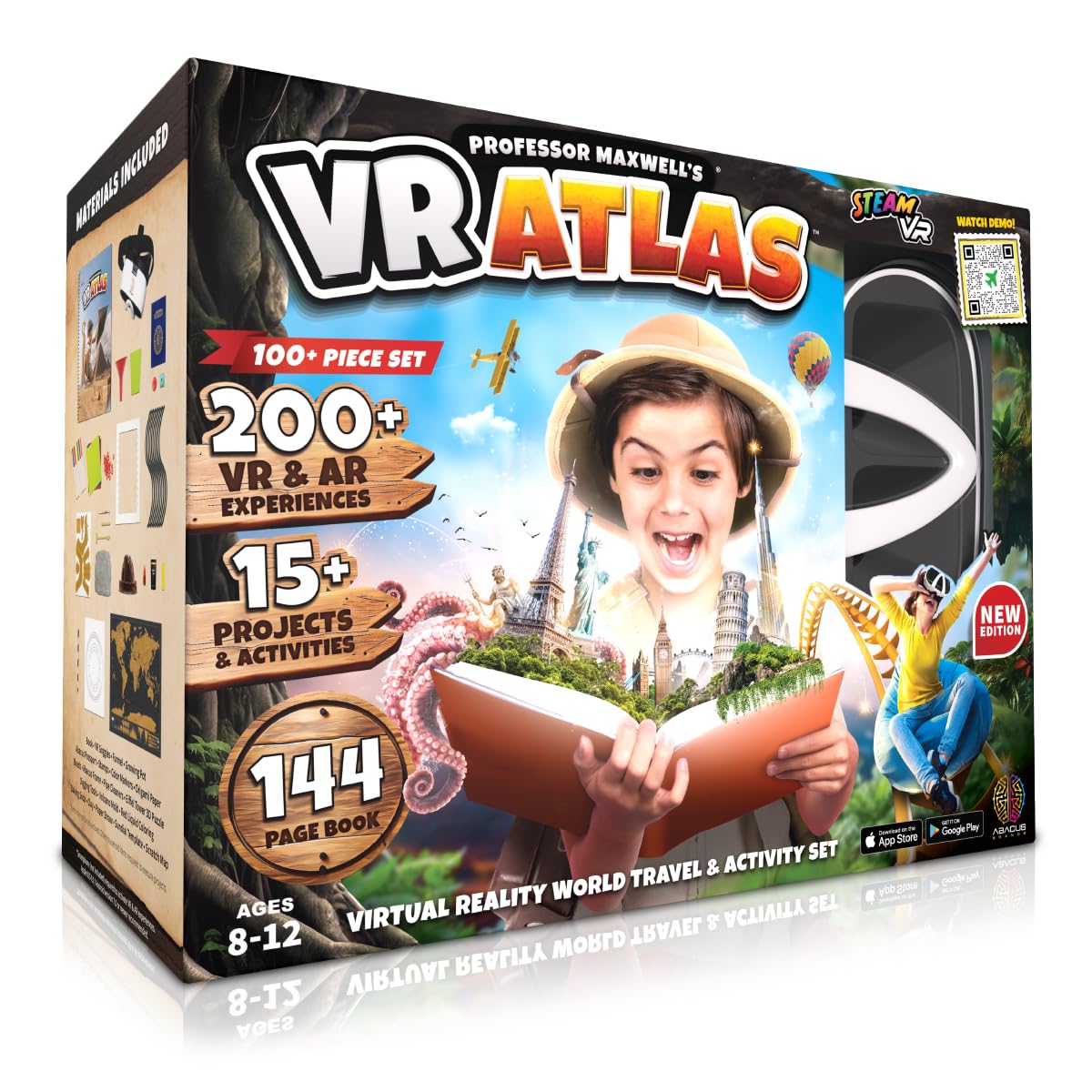 Professor Maxwell'S Vr Atlas - Virtual Reality Kids Science Kit, Book And Interactive Geography Stem Learning World Travel Activity Set (New Edition)