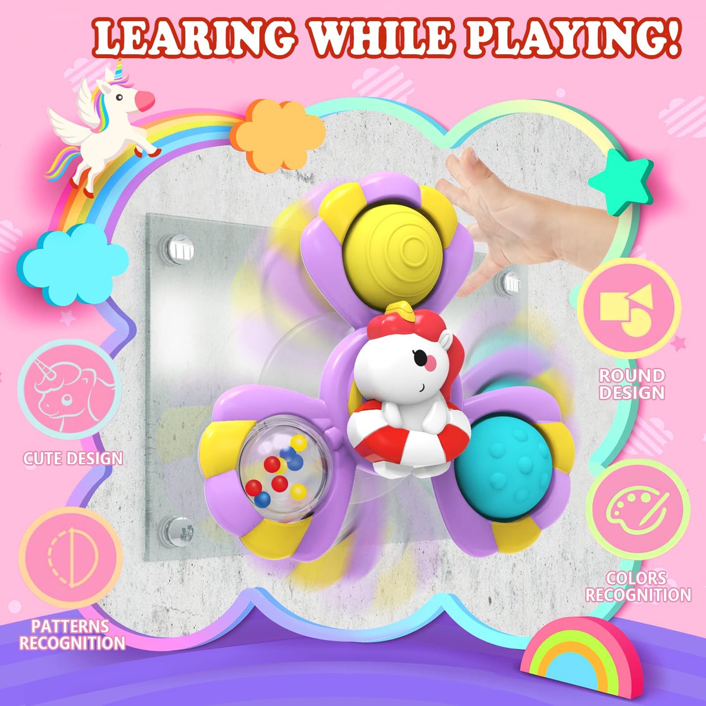 Fidget Spinner,1 2 Year Old Girl Boy Birthday Gifts,Baby Bath Toys For Kids Ages 1-3,Travel Toys For Toddlers,Suction Cup Spinne