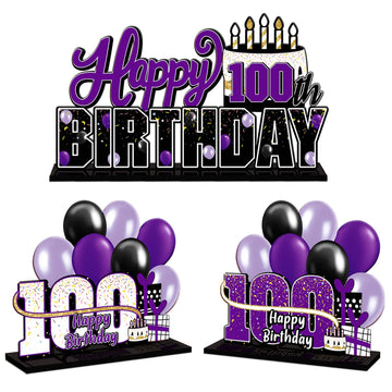 Lingteer Happy 100Th Birthday Purple Acrylic Table Topper Centerpieces Set - Cheers To 100 Years Old Birthday 100Th Bday Party Gift Decorations.