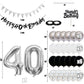 40Th Birthday Decorations For Women Men, Black Silver White 40Th Birthday Balloons, Black Happy 40Th Birthday Banner Birthday Ca