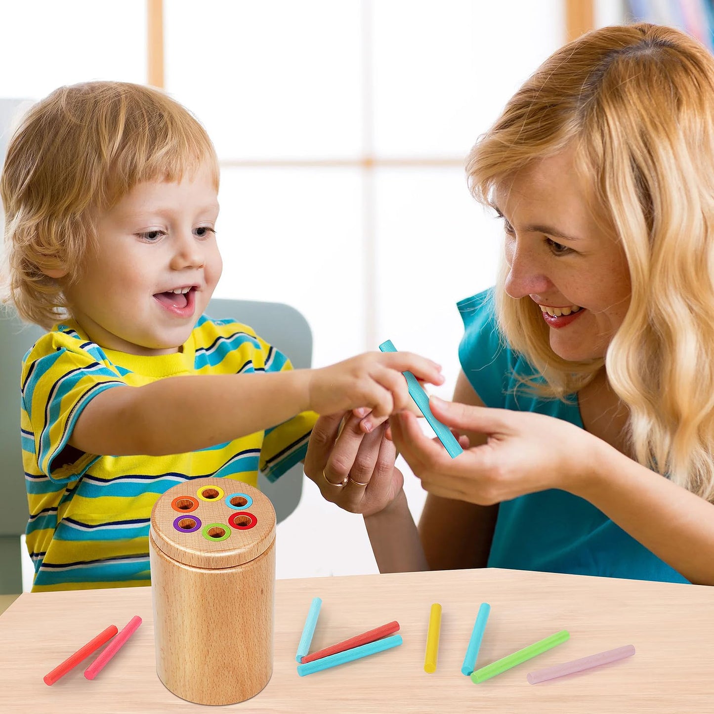 Montessori Toys For 1-3 Year Old, Travel Toys For Toddlers Wooden Color Sorting Toys For 18+ Month Old Boys Girls Learning Gifts