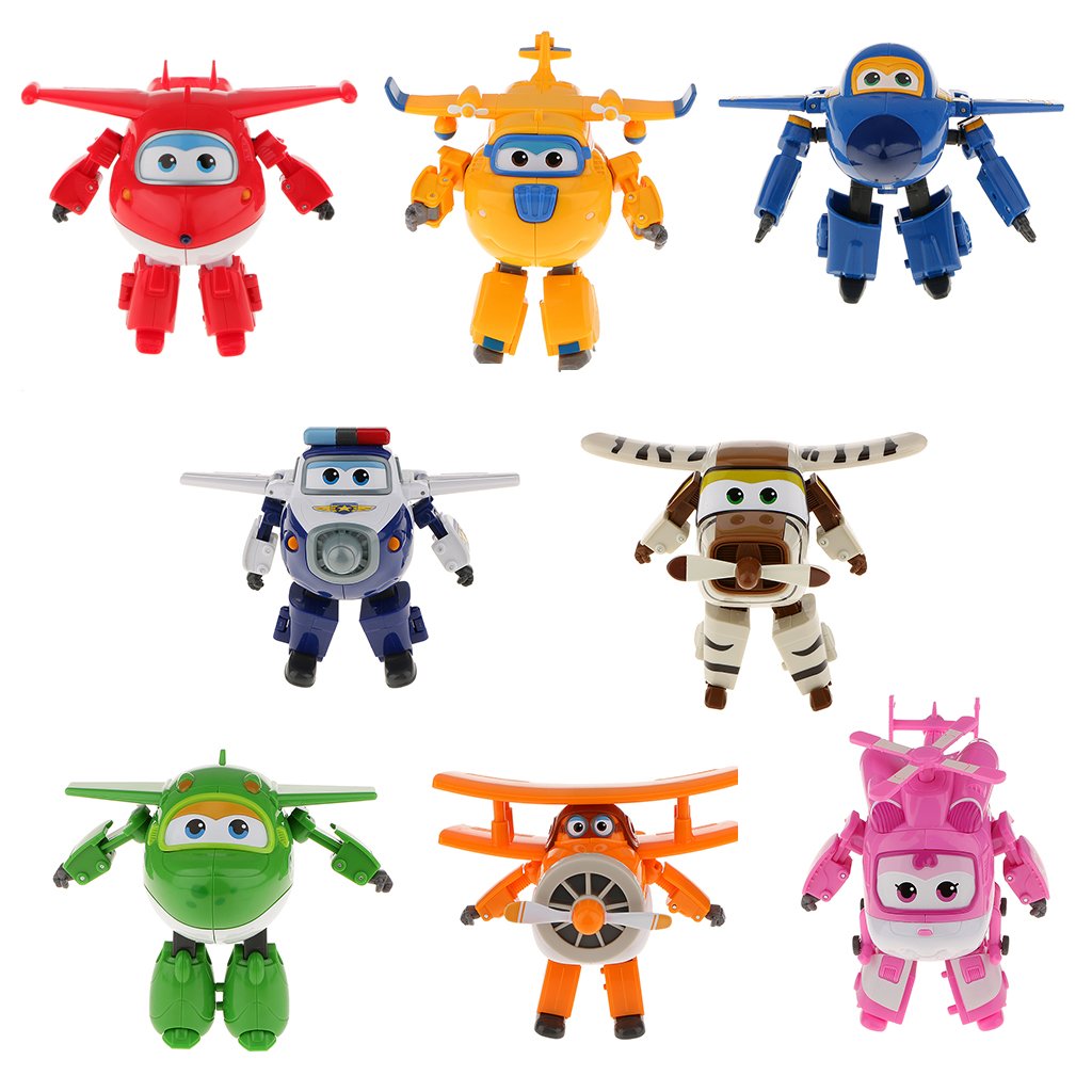 AlphaToys Super Wings Transformer Toys - 5 in 1 Donnie Airplane to Robot, Yellow, 2-in-1 Action Figures for Kids Age 3+