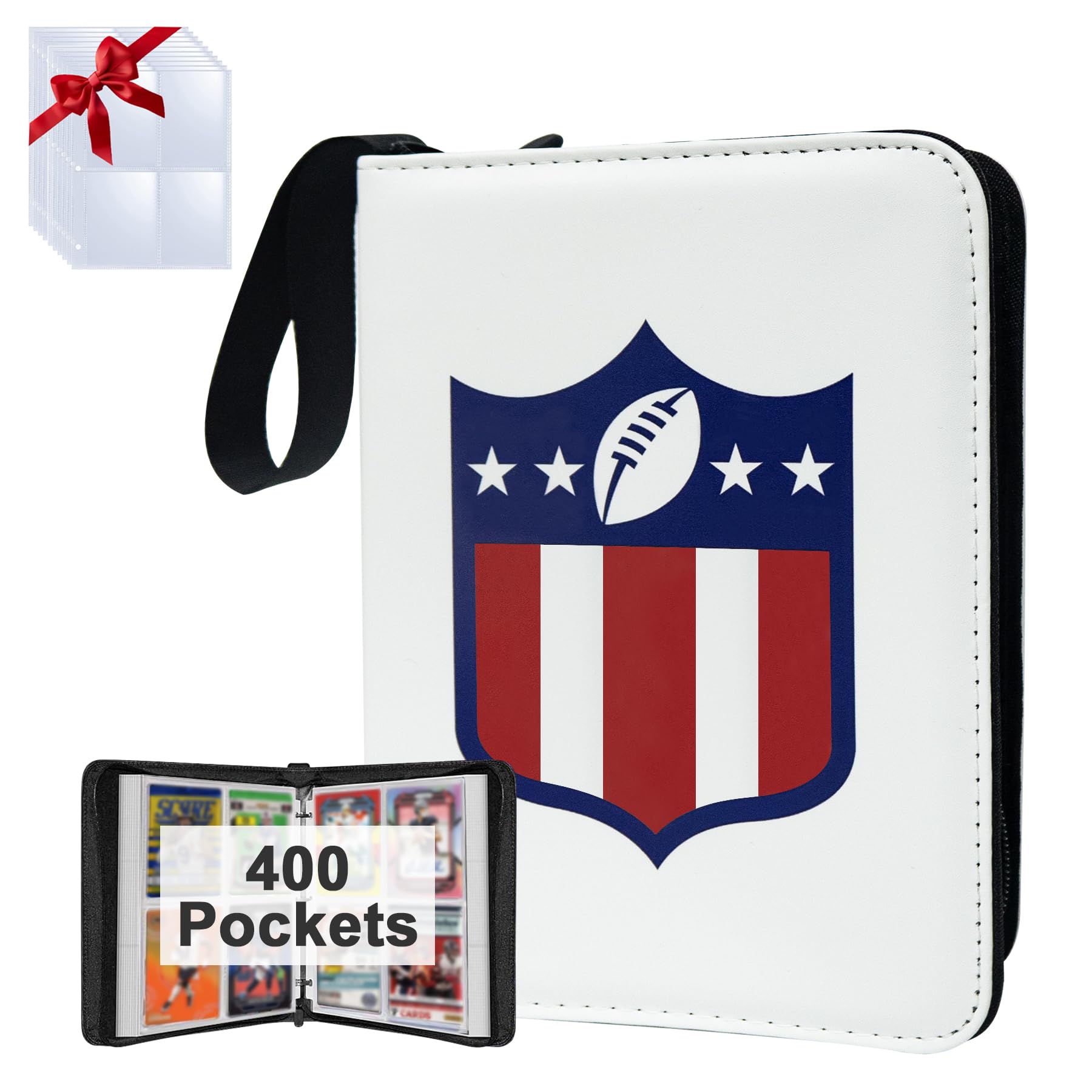 400 Pockets Football Card Binder for Football Trading Cards Portable Waterproof Storage Bag with Removable Sleeves for Sports Cards Collectors