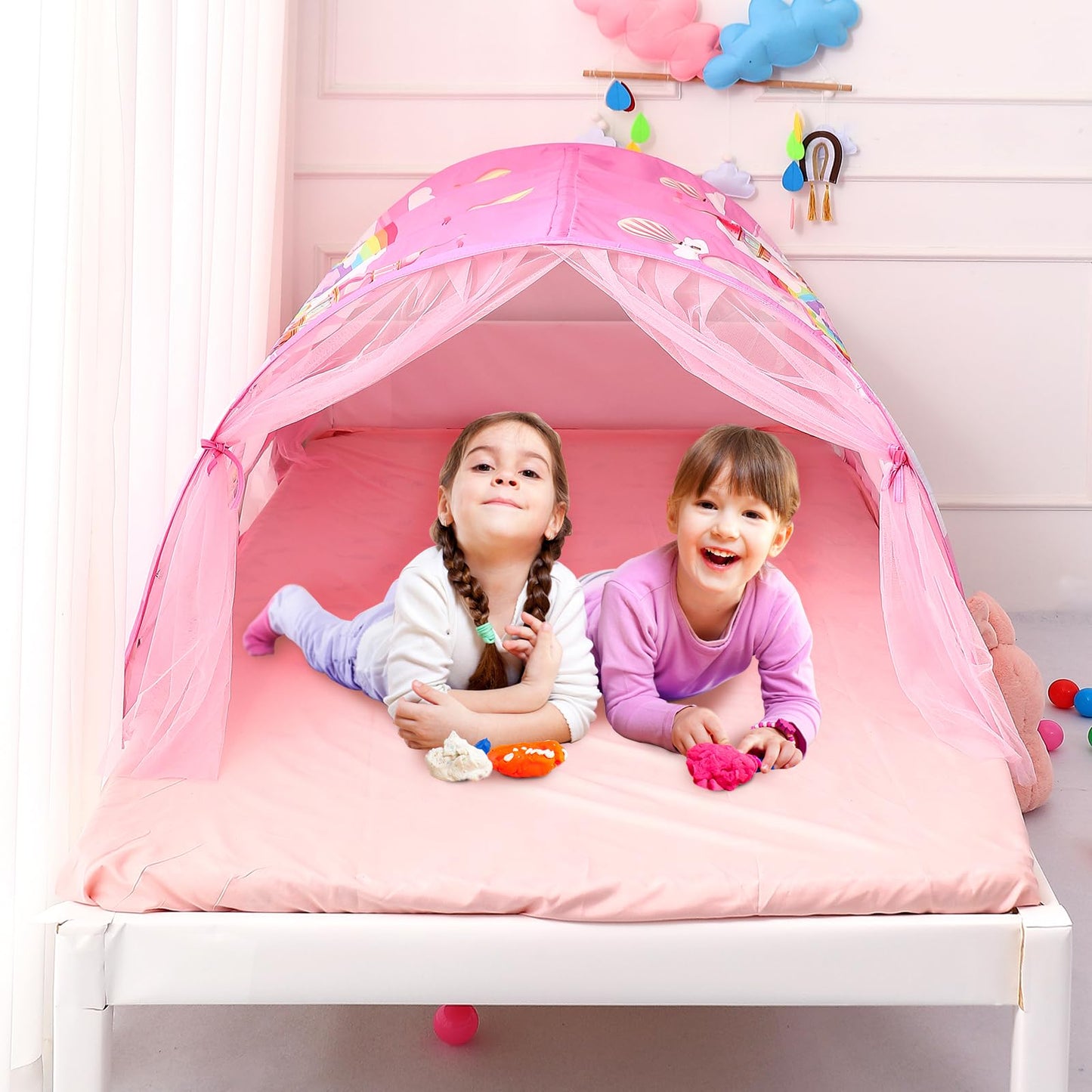Crawlbo Kids Bed Tent Twin Beds -Cartoons Wonder Play Tents Boys Girls Ventilated Indoor Play Tent Children Promotes Independent