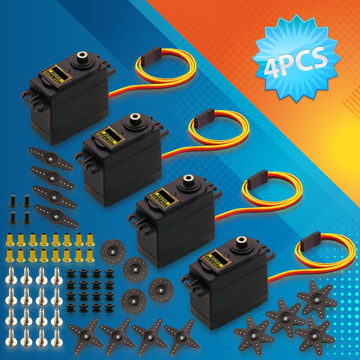 Dafurui 4Pack Mg995 Servo Motor 55G Metal Gear Torque Digital Servo Motor For Arduino Futaba Jr Rc Helicopter Car Boat Robot