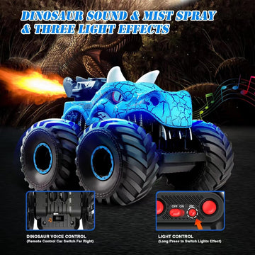 Cqutevind Remote Control Monster Truck, 2.4GHz RC Cars with Light, Sound & Spray, Monster Trucks for Boys Girls, All Terrain Din