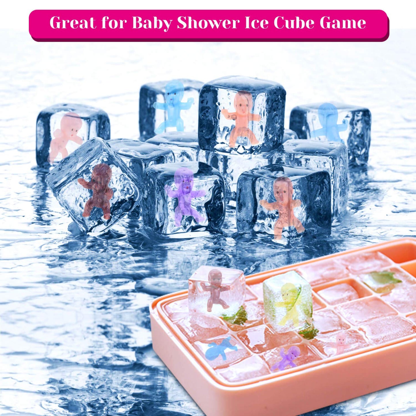 selizo Mini Plastic Babies - 300pcs Tiny Figurines for Baby Shower Games, 6 Colors, Ideal for Ice Cube & King Cake Decor