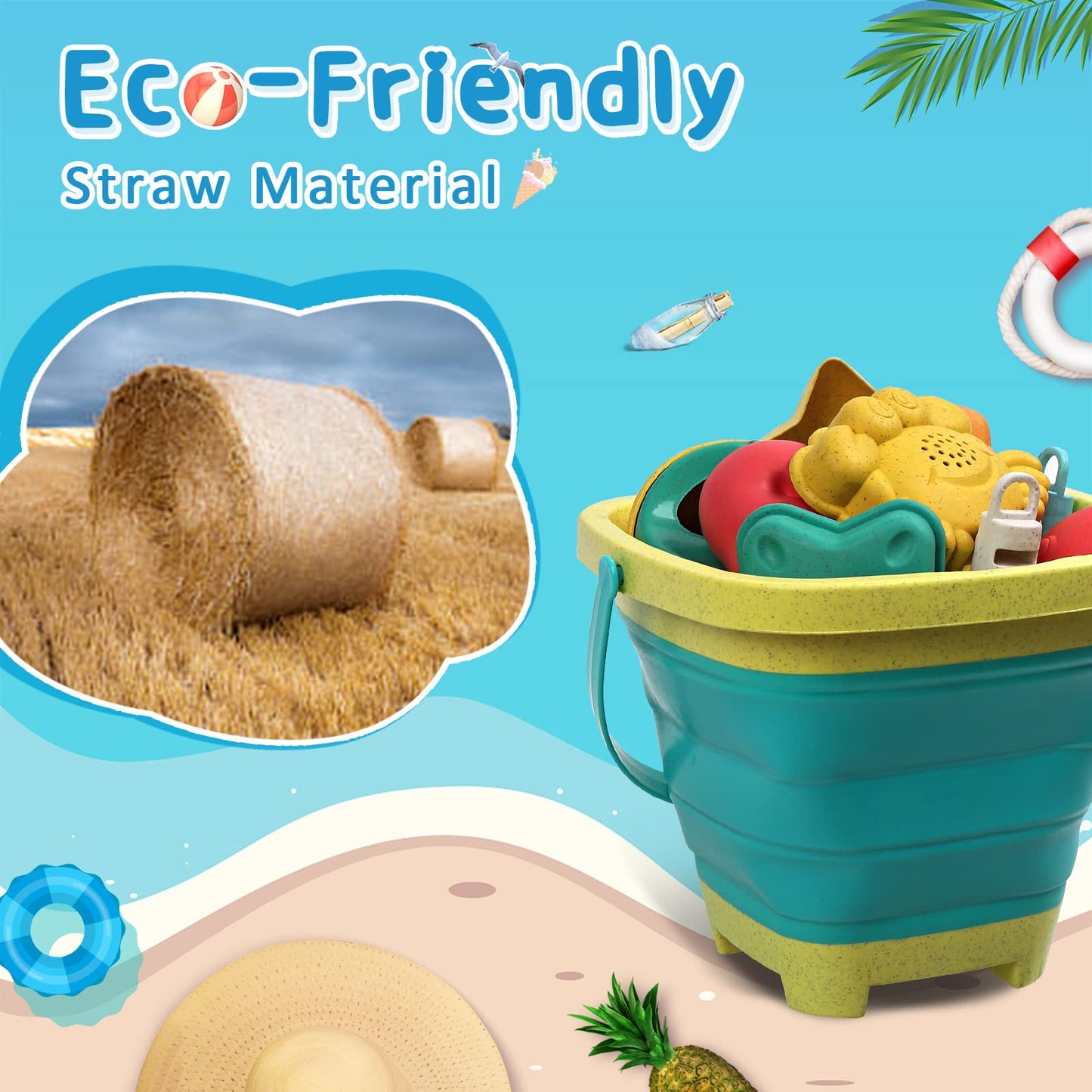 HomeMall 14PCS Beach Toys for Kids, Sand Toys Set for Toddlers, Sandbox Toys Includes Collapsible Bucket Shovel and Rake Set, Sa
