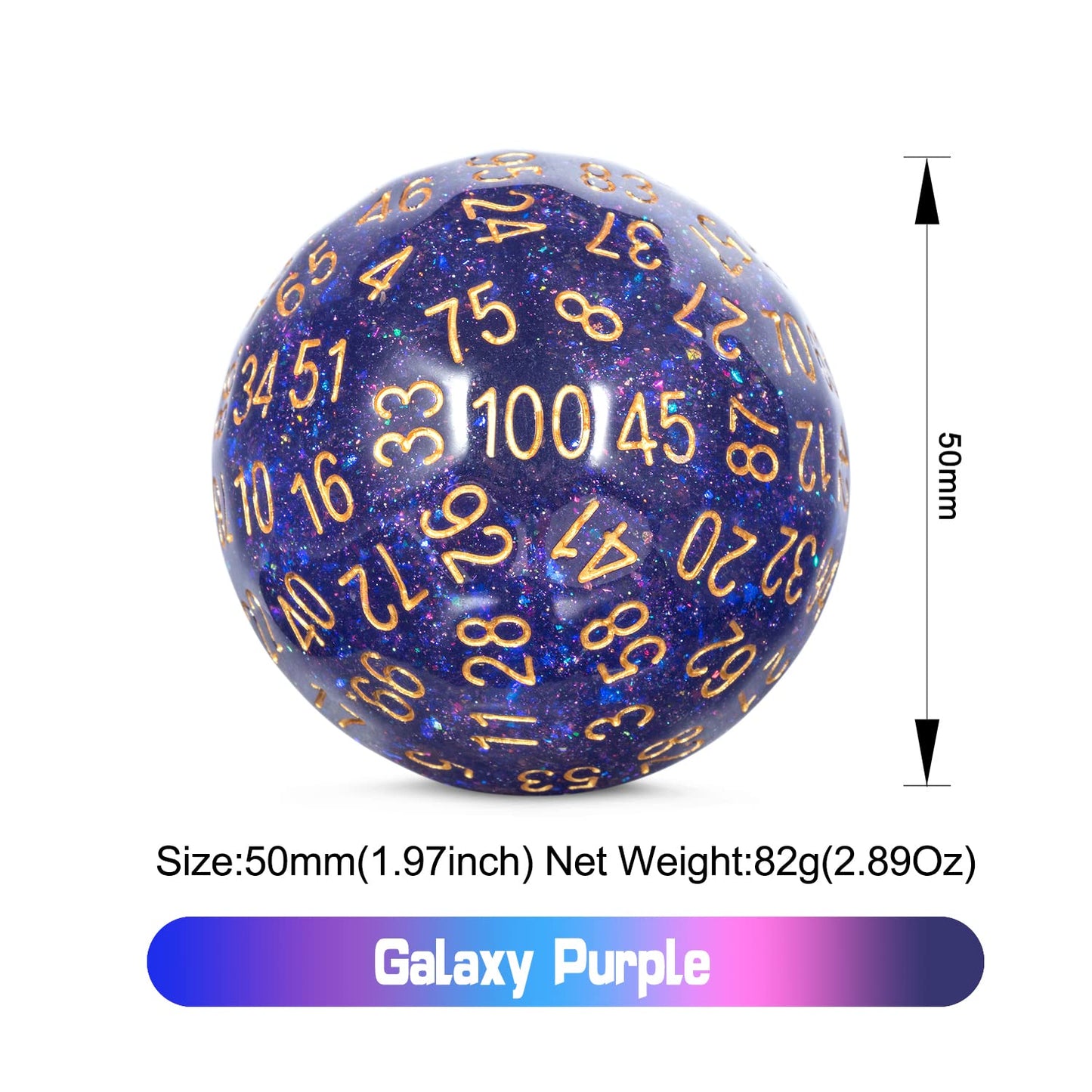 DNDND Galaxy Purple Resin D100 Dice 100 Sided Dice with Translucent Organza Bag for DND Dungeon and Dragons