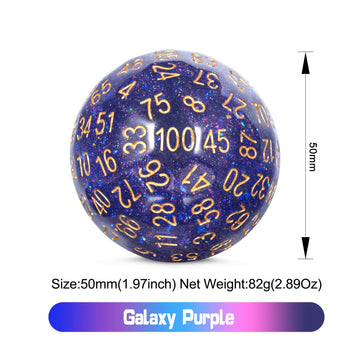 DNDND Galaxy Purple Resin D100 Dice 100 Sided Dice with Translucent Organza Bag for DND Dungeon and Dragons