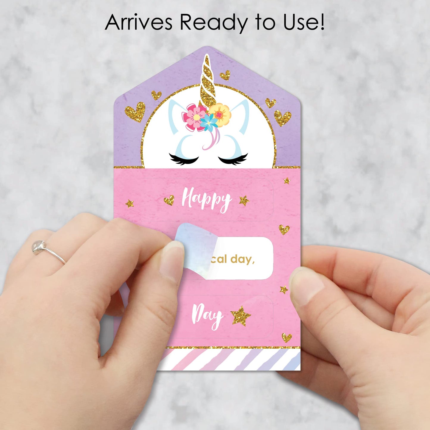 Big Dot Of Happiness Rainbow Unicorn - Magical Unicorn Cards For Kids - Happy Valentines Day Pull Tabs - Set Of 12