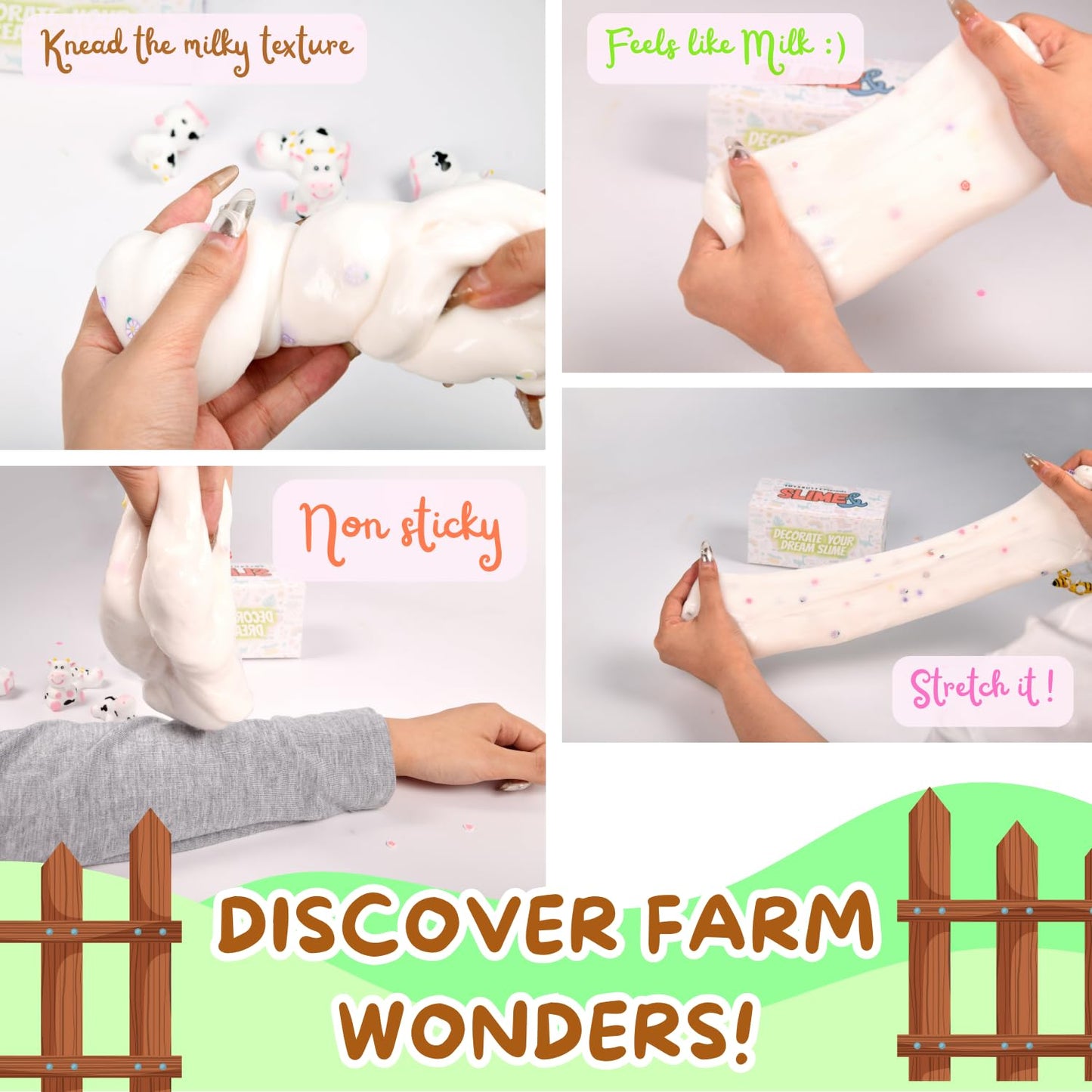 Finoclay 2 Slime Pack Clear Crystal Slime & Milky Slime Kit For Girls Boys, Create With Kids Farm Theme, Premade Slime Making Ki