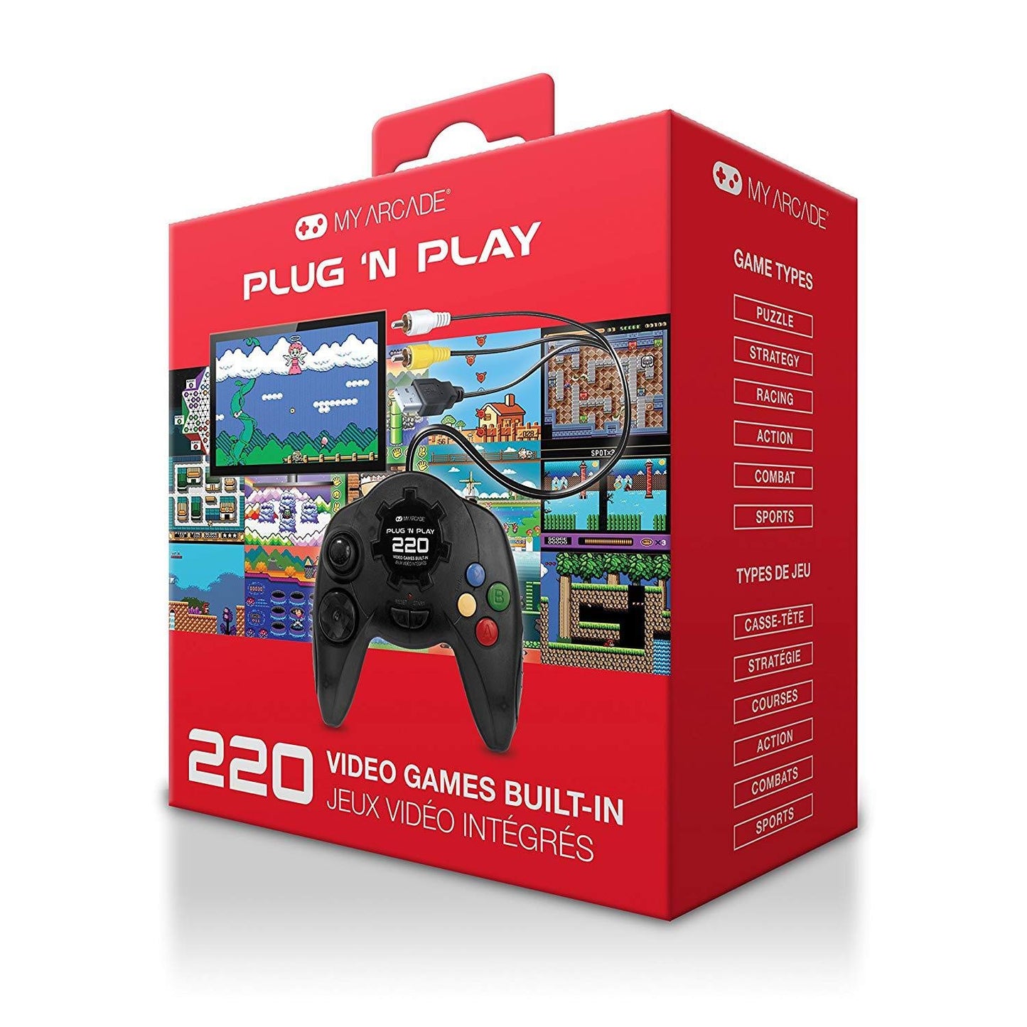 My Arcade Plug N Play Tv Game Console: 220 Retro Style Games, Plugs Into Tv, Battery Or Usb Powered, Ergonomic Controller Shape,