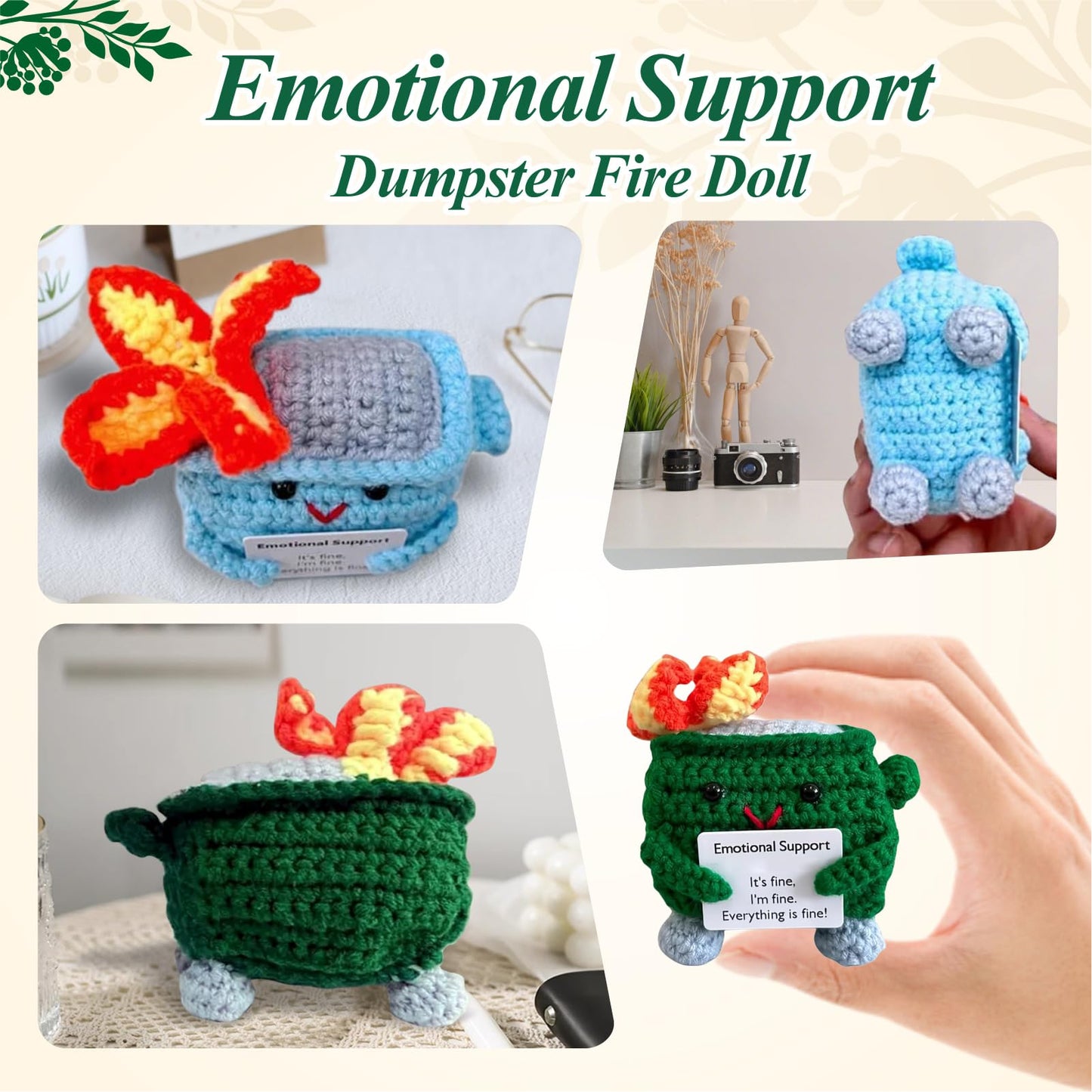 Nordkawa Emotional Support Dumpster- Handmade Crochet Dumpster Fire Doll, Christmas Dumpster Fire Knitting Toy Ornaments With Po