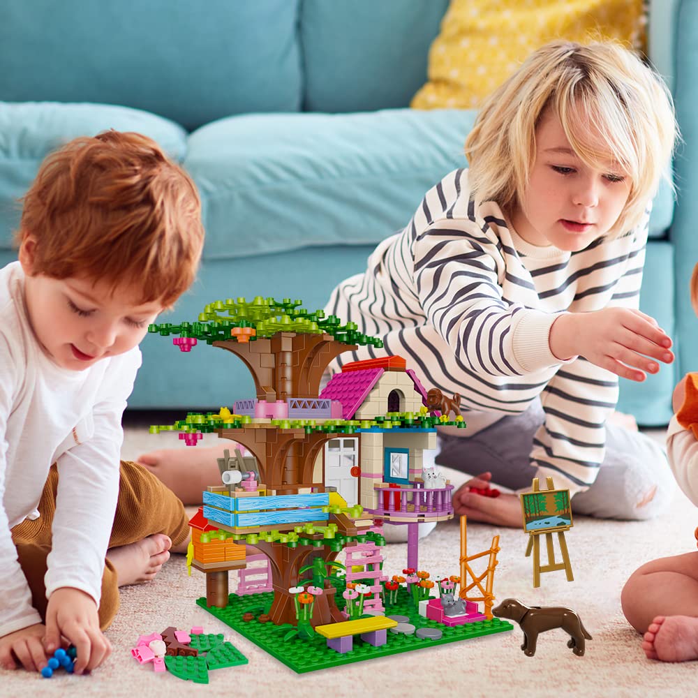 Hogokids Tree House Stem Building Toy - Creative Construction Set 613Pcs Forest House Building Bricks | Treehouse With Fountain And Animals, Building Block Toy For 6 7 8 9 10+ Girls Boys Best Gift