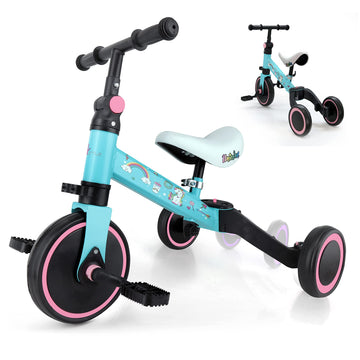 3 in 1 Kids Tricycles - Balance Training Bike Convertible Toddler Walker Riding Toys for 10 Month to 3 Year Old Boys Girls w/Rem
