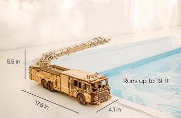 Wood Trick Rescue Firetruck Movable - Rotating Extendable Ladder - 3D Wooden Puzzles For Adults And Kids To Build - Rides Up To 20 Ft - Wooden Models Engineering Diy Project Mechanical Model Kit