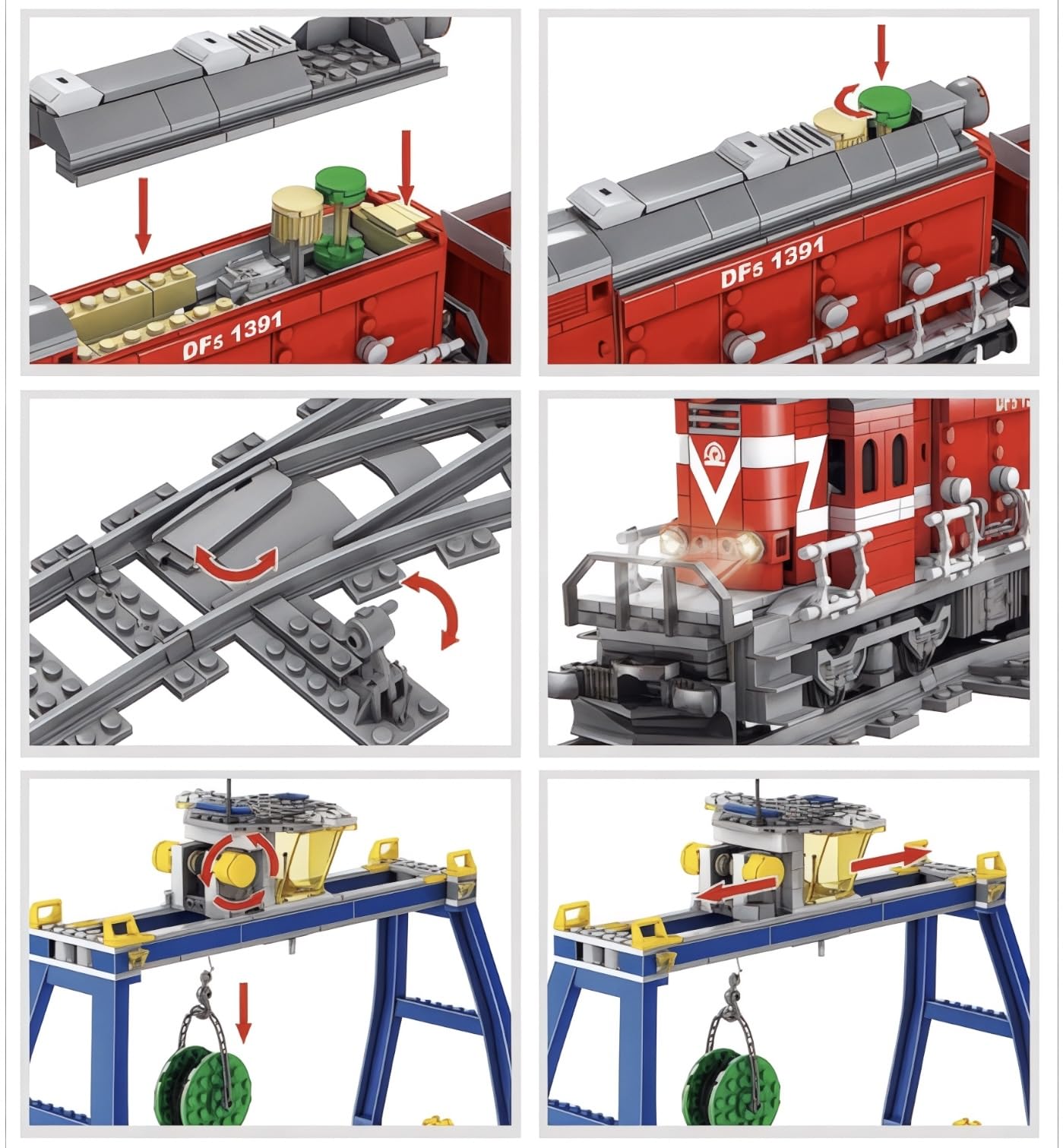 General Jim's Red Diesel Cargo Train Building Blocks Set - 1000+ Pieces, Automatic Running System, Multi-colored, Model 689585219054