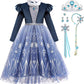 Itvti Girls Princess Elsa Dress Up Costume Snow Queen Halloween Christmas Cosplay Party Toddler Dress Blue, 6-7 Years(Label 140)