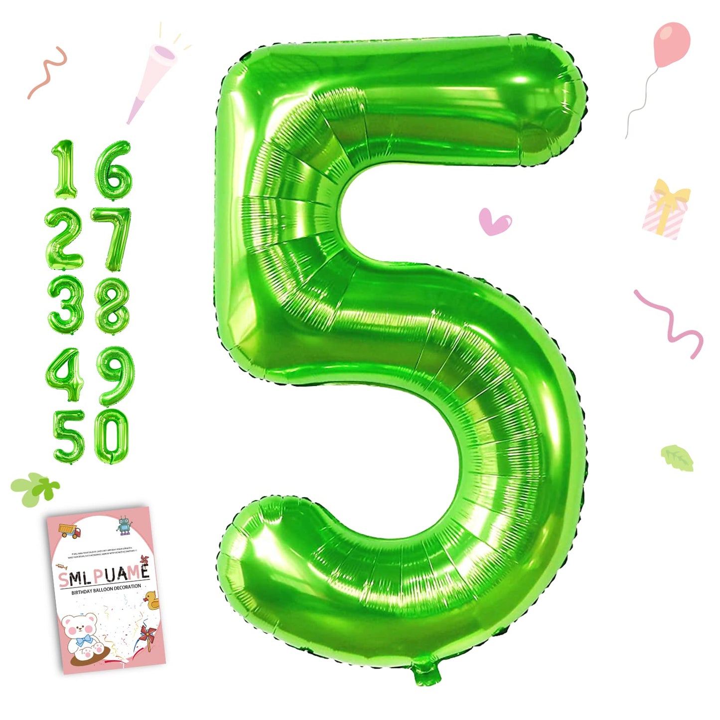 Smlpuame 40 Inch Number Balloon 0-9 Green Large Number 5 Balloons,Digital Balloons For Birthday Party Celebration Decorations Su