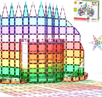 Everplay 140 pc Castle Rocket Magnetic Tiles with Car Set Building Block Toys STEM Educational Learning Magnet Toy Preschool Mon