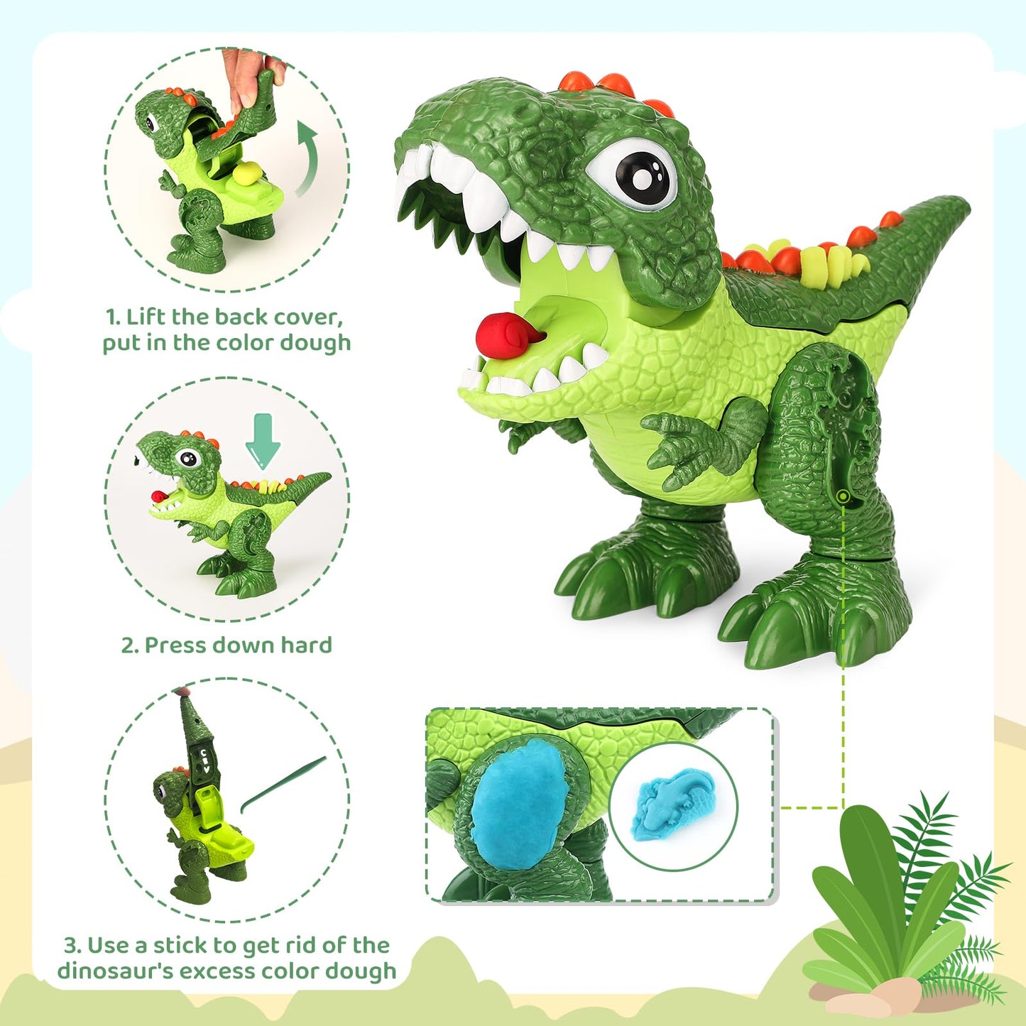 Dinosaur Color Dough Sets Toys, Dough Tool Set for Kids Aged 2-8, Dinosaur Dough Molds for Girls and Boys (20 Pcs Color Dough Ac