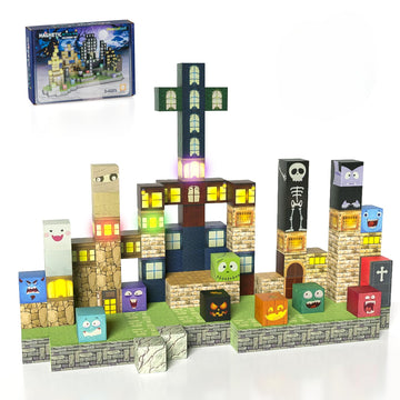 Veecafiodi Magnetic Blocks -137Pcs Lights Halloween Building Blocks,World Magnetic Tiles Kids Build Cubes 3+,Stem Toys For 3-5 4