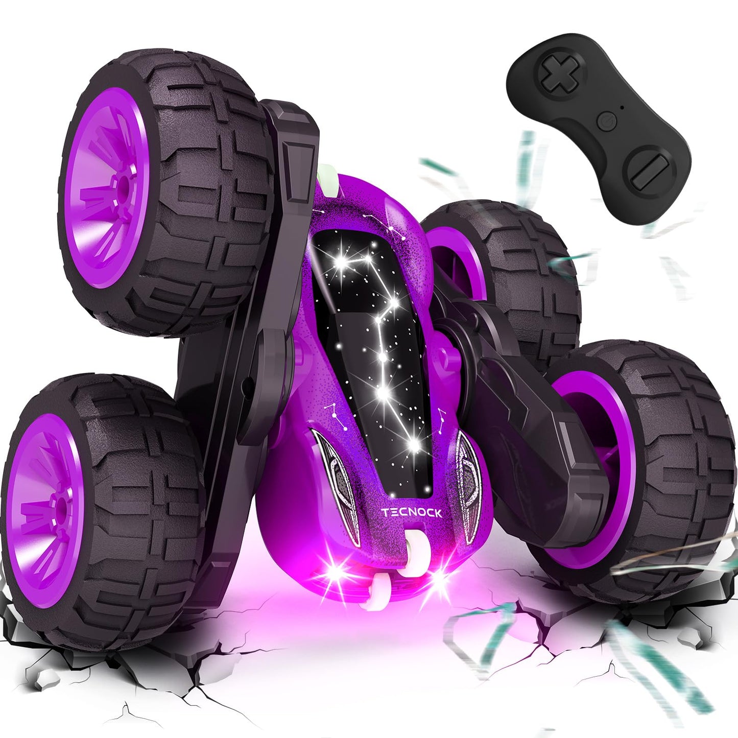 Tecnock Remote Control Car for Kids, 2.4GHz RC Car with Type-C Easy Charging, 4WD Double Sided 360 Rotates and Flips RC Stunt Ca