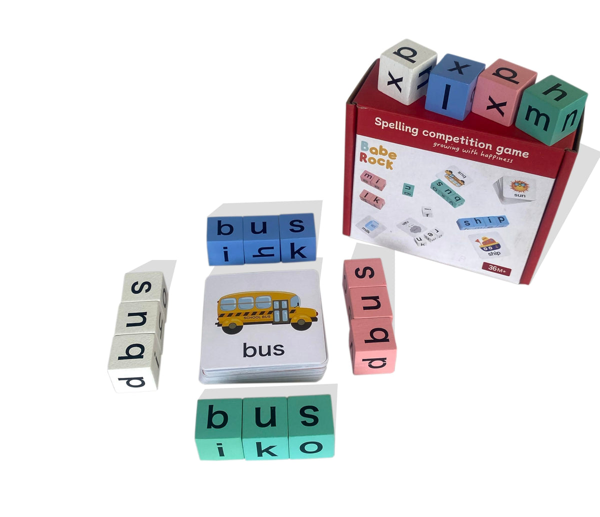 Montessori Spelling Game For Kids (3+ Years)  40 Word Flash Cards & 4 Alphabet Dice Sets  Educational Phonics Toy For Early Le