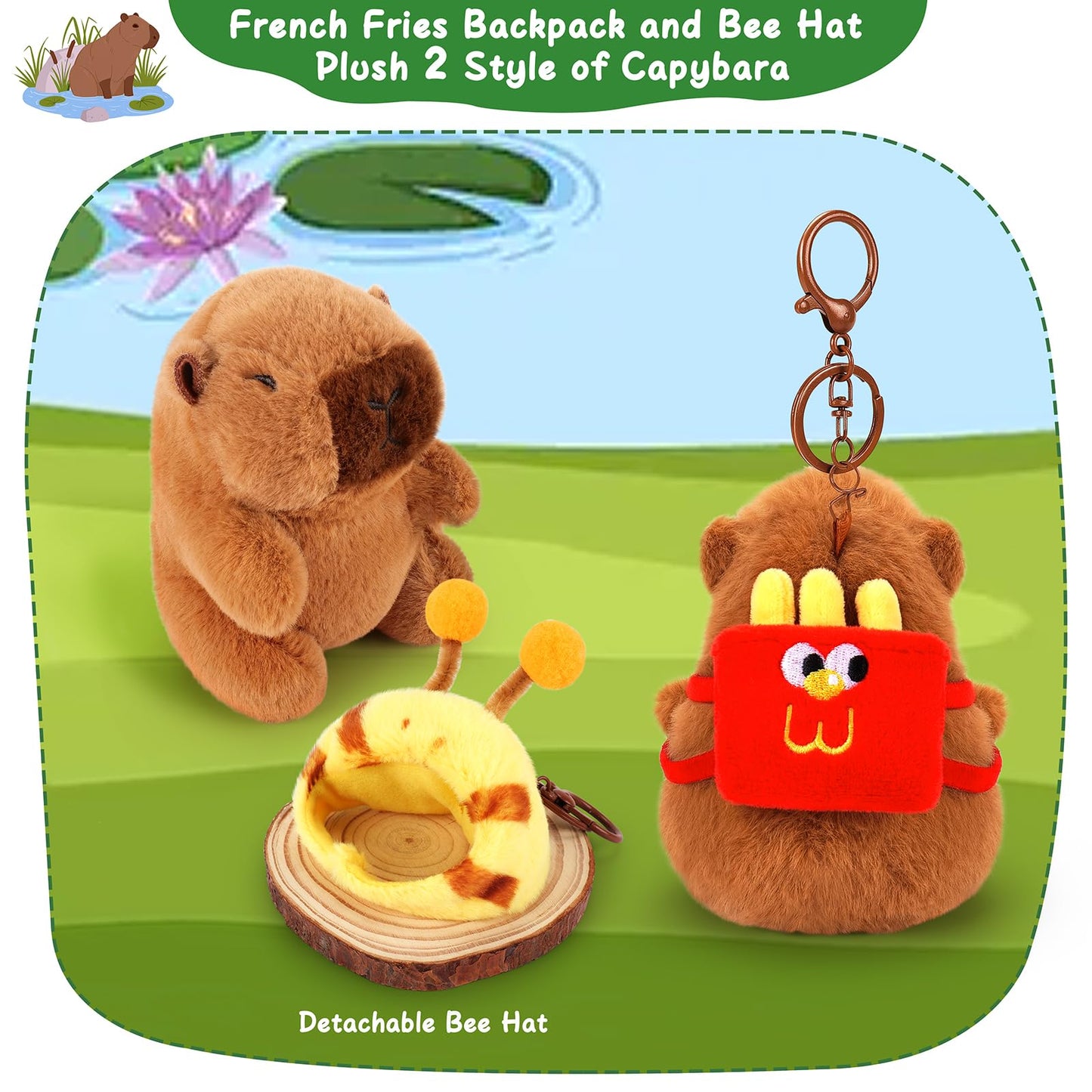 Achwishap 2PCS Capybara Plush Keychain,Cute Keychain Capybara Stuffed Animal,Soft Capybara Plush Toys Key Chain,Kawaii Plushie S