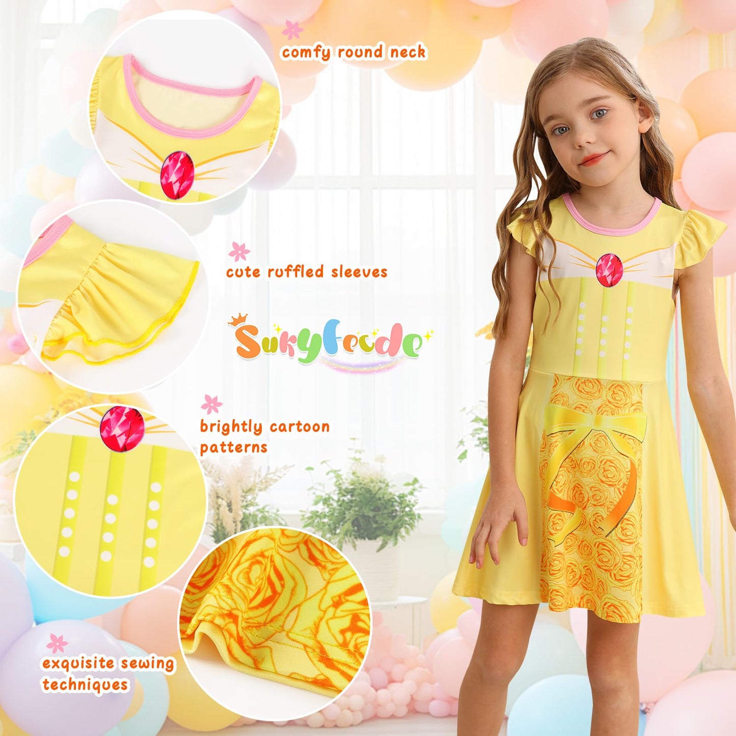 Sukyfecde Princess Dress For Toddler Girls Halloween Costume Birthday Dresses Role Play Outfits 9-10 Year Old Yellow